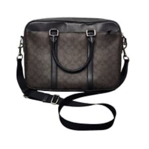 COACH SIGNATURE PERRY SLIM ZIP TOP BRIEF Mahogany/Brown Coach laptop bag NWT - Picture 1 of 2